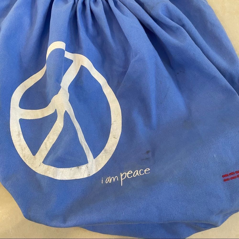 Peace Love World blue/ purple print canvas tote - Picture 11 of 12